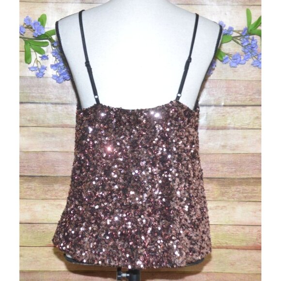 NWT Boutique Rose Gold All Over Sequin Cami Tank Top M Adjustable Straps Lined - Picture 5 of 10